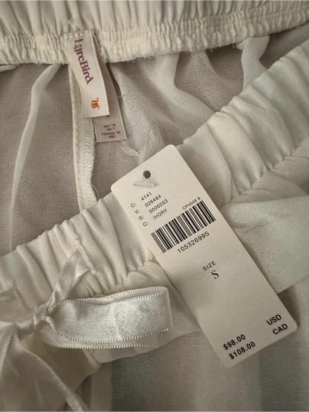 NWT Lyrebird by Anthropology Sheer Lace-Trim Balloon Lounge Pants in Eggnog - Picture 8 of 10